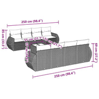 Set Divani da Giardino 9 pz con Cuscini Nero in Polyrattan