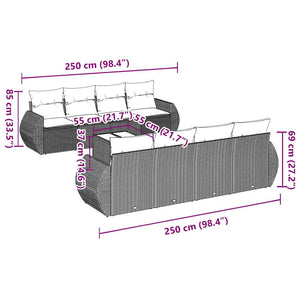 Set Divani da Giardino 9 pz con Cuscini Nero in Polyrattan