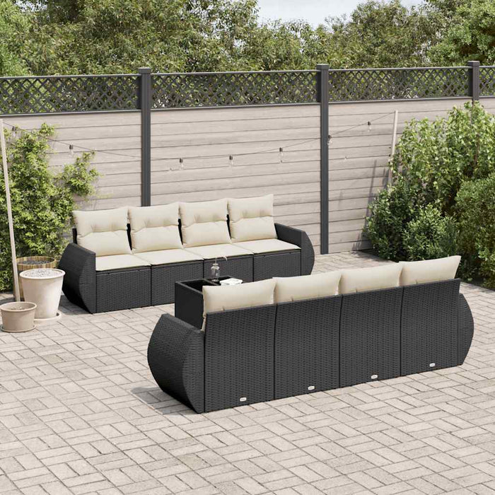 Set Divani da Giardino 9 pz con Cuscini Nero in Polyrattan