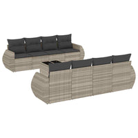 Set Divano da Giardino 9pz con Cuscini Grigio Chiaro Polyrattan