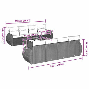 Set Divano da Giardino 9pz con Cuscini Grigio Chiaro Polyrattan
