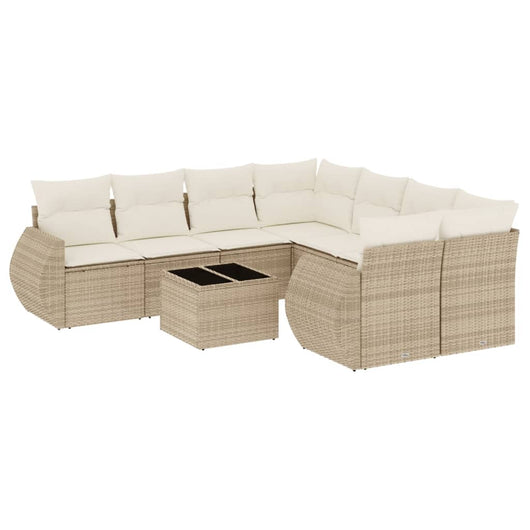 Set Divano da Giardino 9 pz con Cuscini Beige in Polyrattan 3253495