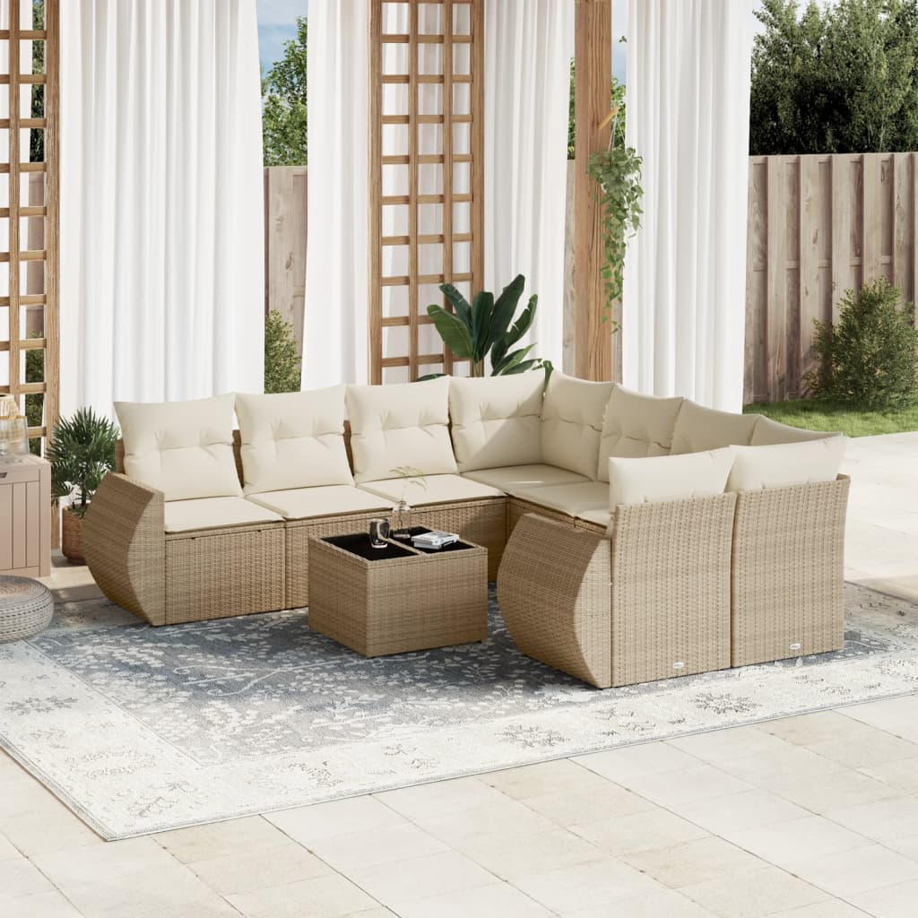Set Divano da Giardino 9 pz con Cuscini Beige in Polyrattan 3253495