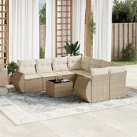 Set Divano da Giardino 9 pz con Cuscini Beige in Polyrattan 3253495