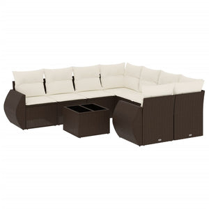 Set Divani da Giardino 9pz con Cuscini Marrone in Polyrattan 3253500