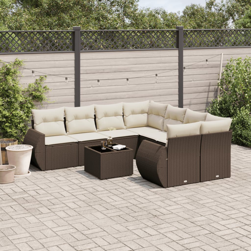 Set Divani da Giardino 9pz con Cuscini Marrone in Polyrattan 3253500