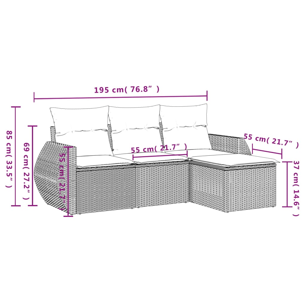 Set Divano da Giardino 4 pz con Cuscini-Sofa da Giardino-Divanetto da esterno Beige in Polyrattan 162913