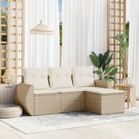 Set Divano da Giardino 4 pz con Cuscini-Sofa da Giardino-Divanetto da esterno Beige in Polyrattan 162913