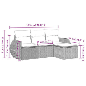 Set Divano da Giardino 4pz con Cuscini Grigio Chiaro Polyrattan