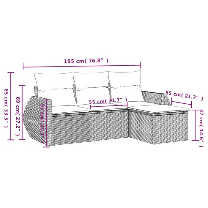 Set Divano da Giardino 4pz con Cuscini Grigio Chiaro Polyrattan