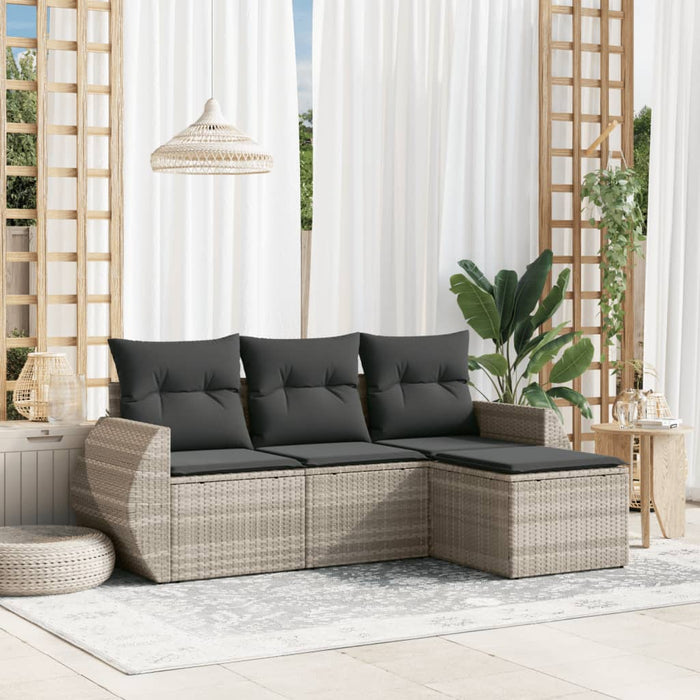 Set Divano da Giardino 4pz con Cuscini Grigio Chiaro Polyrattan