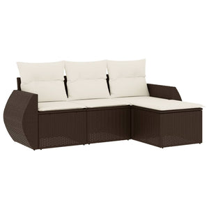 Set Divano da Giardino 4 pz con Cuscini-Sofa da Giardino-Divanetto da esterno Marrone in Polyrattan 667185