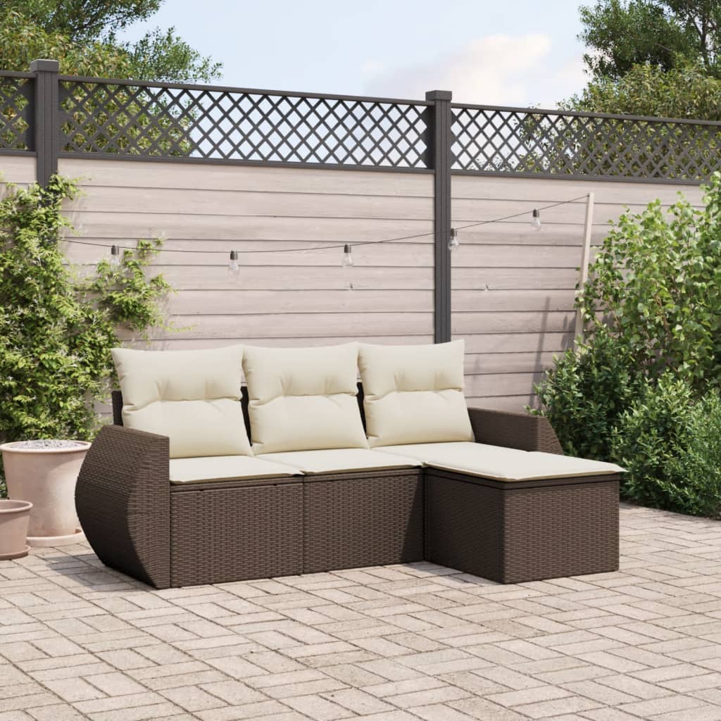Set Divano da Giardino 4 pz con Cuscini-Sofa da Giardino-Divanetto da esterno Marrone in Polyrattan 667185