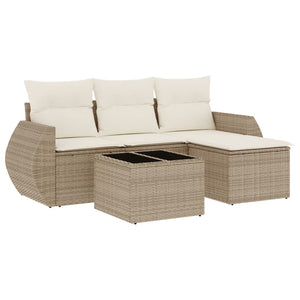 Set Divano da Giardino 5 pz con Cuscini Beige in Polyrattan 3253615