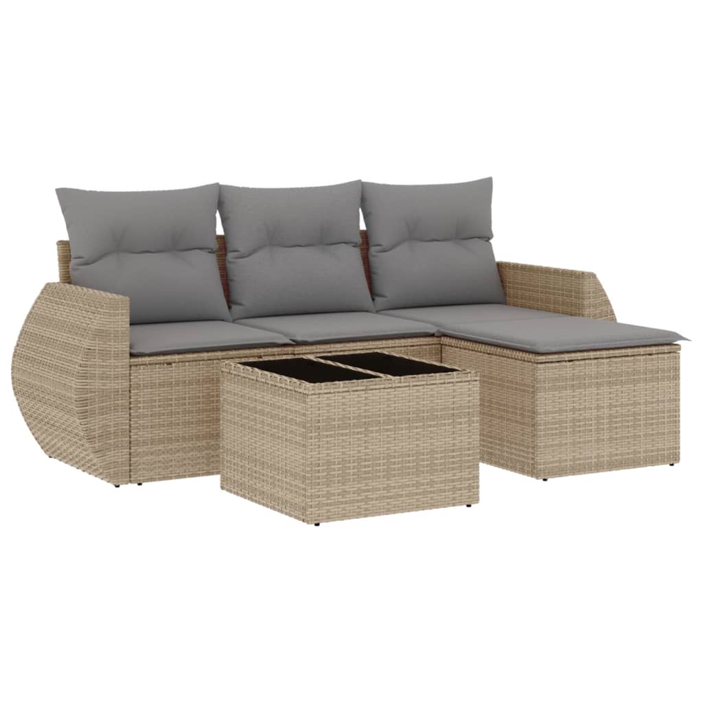 Set Divano da Giardino 5 pz con Cuscini Beige in Polyrattan