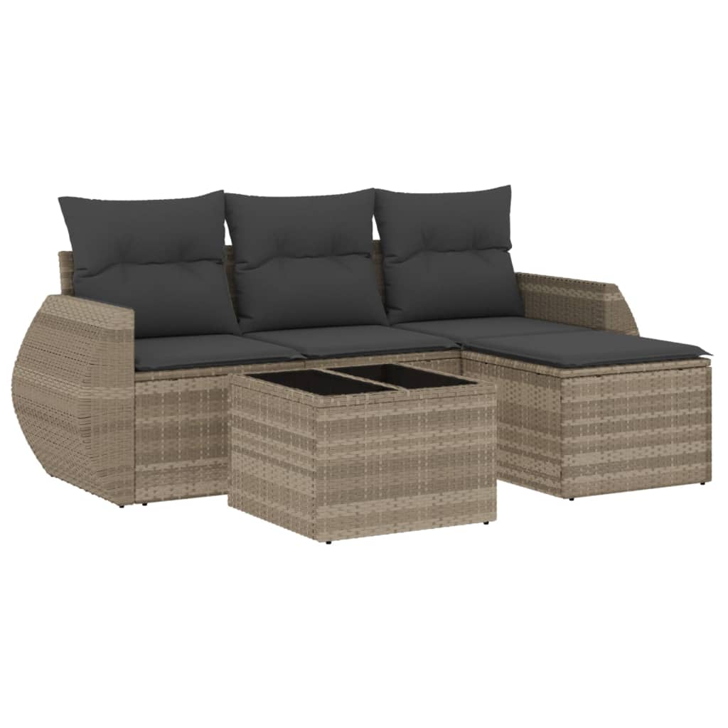 Set Divano da Giardino 5pz con Cuscini Grigio Chiaro Polyrattan 3253619