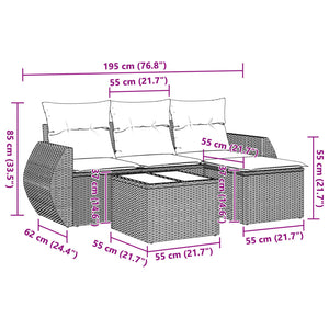 Set Divano da Giardino 5pz con Cuscini Grigio Chiaro Polyrattan 3253619