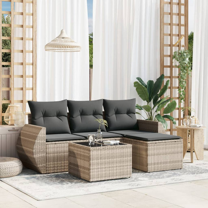 Set Divano da Giardino 5pz con Cuscini-Sofa da Giardino-Divanetto da esterno Grigio Chiaro Polyrattan 250257