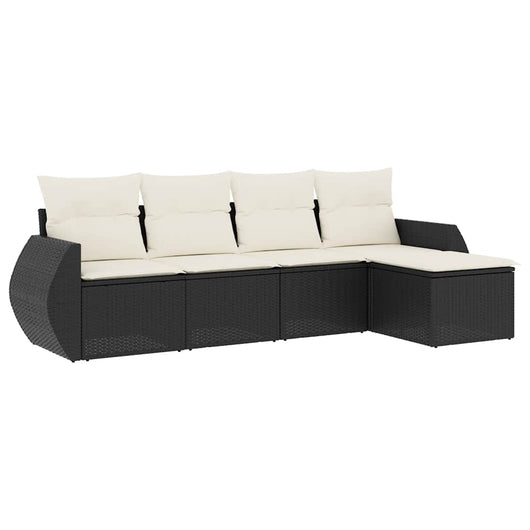 Set Divani da Giardino 5 pz con Cuscini in Polyrattan Nero
