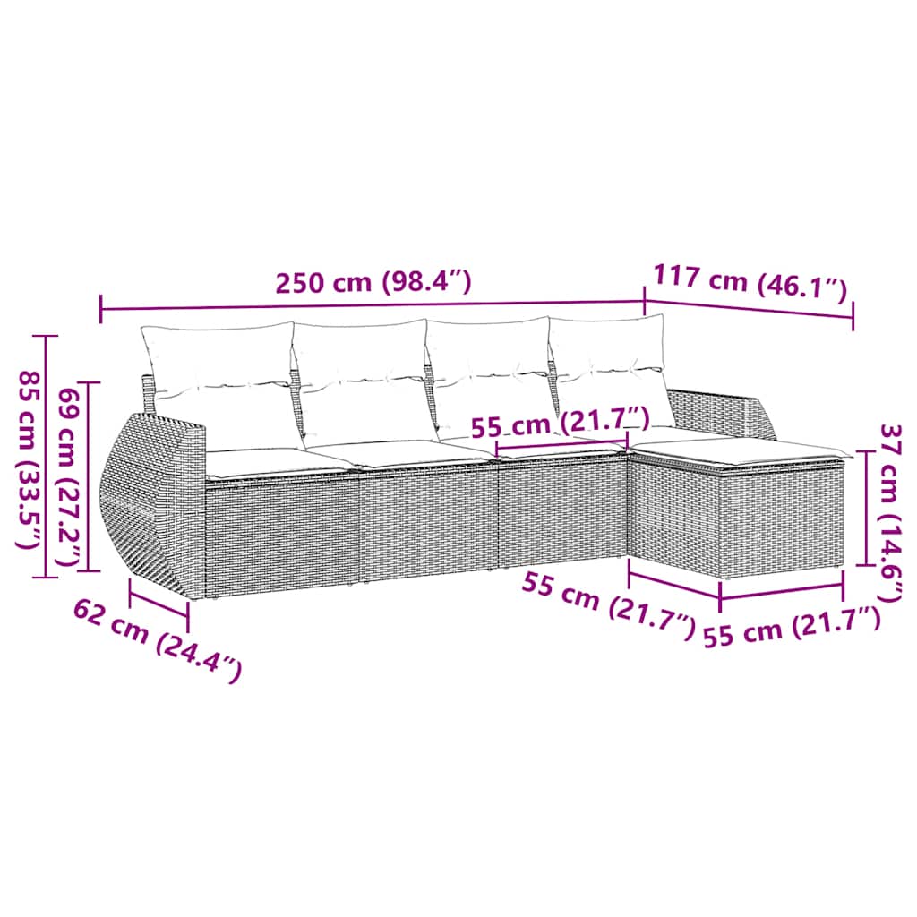 Set Divani da Giardino 5 pz con Cuscini in Polyrattan Nero