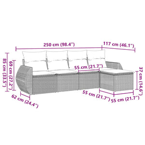 Set Divani da Giardino 5 pz con Cuscini in Polyrattan Nero