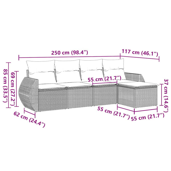 Set Divani da Giardino 5 pz con Cuscini in Polyrattan Nero