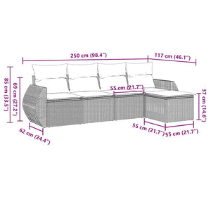 Set Divano da Giardino 5pz con Cuscini-Sofa da Giardino-Divanetto da esterno Grigio Chiaro Polyrattan 576911