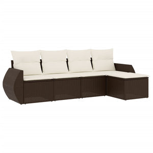 Set Divano da Giardino 5 pz con Cuscini Marrone in Polyrattan