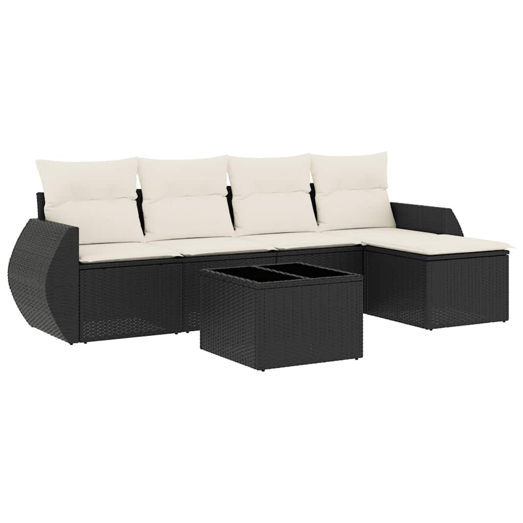 Set Divano da Giardino 6 pz con Cuscini Nero in Polyrattancod mxl 112792