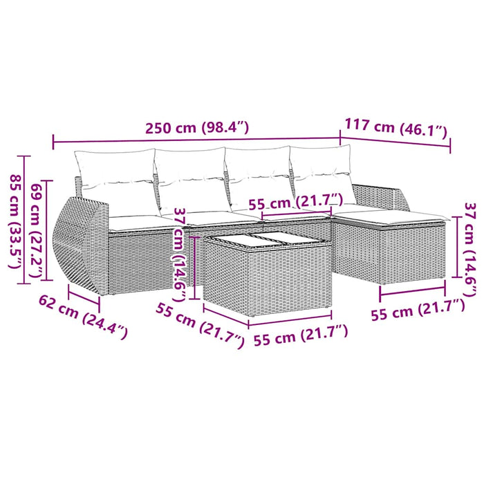 Set Divano da Giardino 6 pz con Cuscini Nero in Polyrattan 3253633