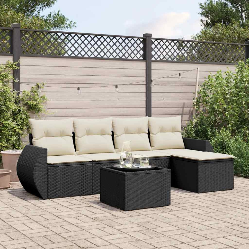 Set Divano da Giardino 6 pz con Cuscini Nero in Polyrattancod mxl 112792