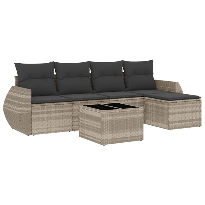 Set Divano da Giardino 6pz con Cuscini Grigio Chiaro Polyrattan