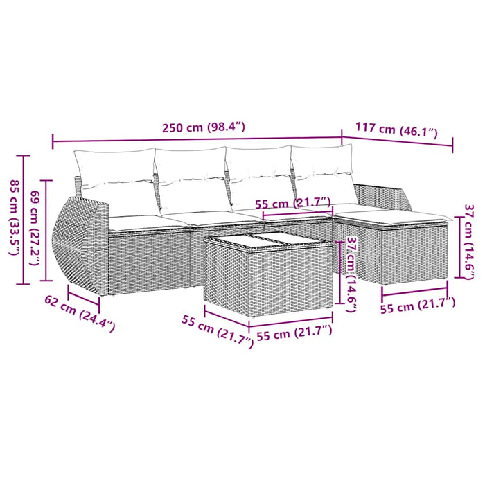 Set Divano da Giardino 6pz con Cuscini Grigio Chiaro Polyrattan 3253639