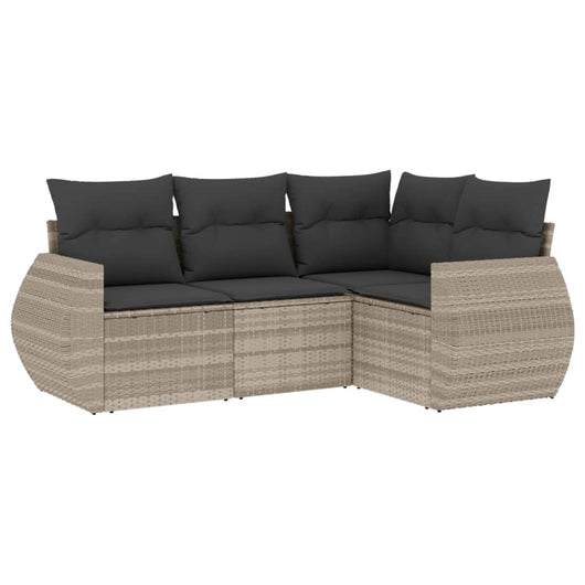 Set Divano da Giardino 4pz con Cuscini Grigio Chiaro Polyrattan