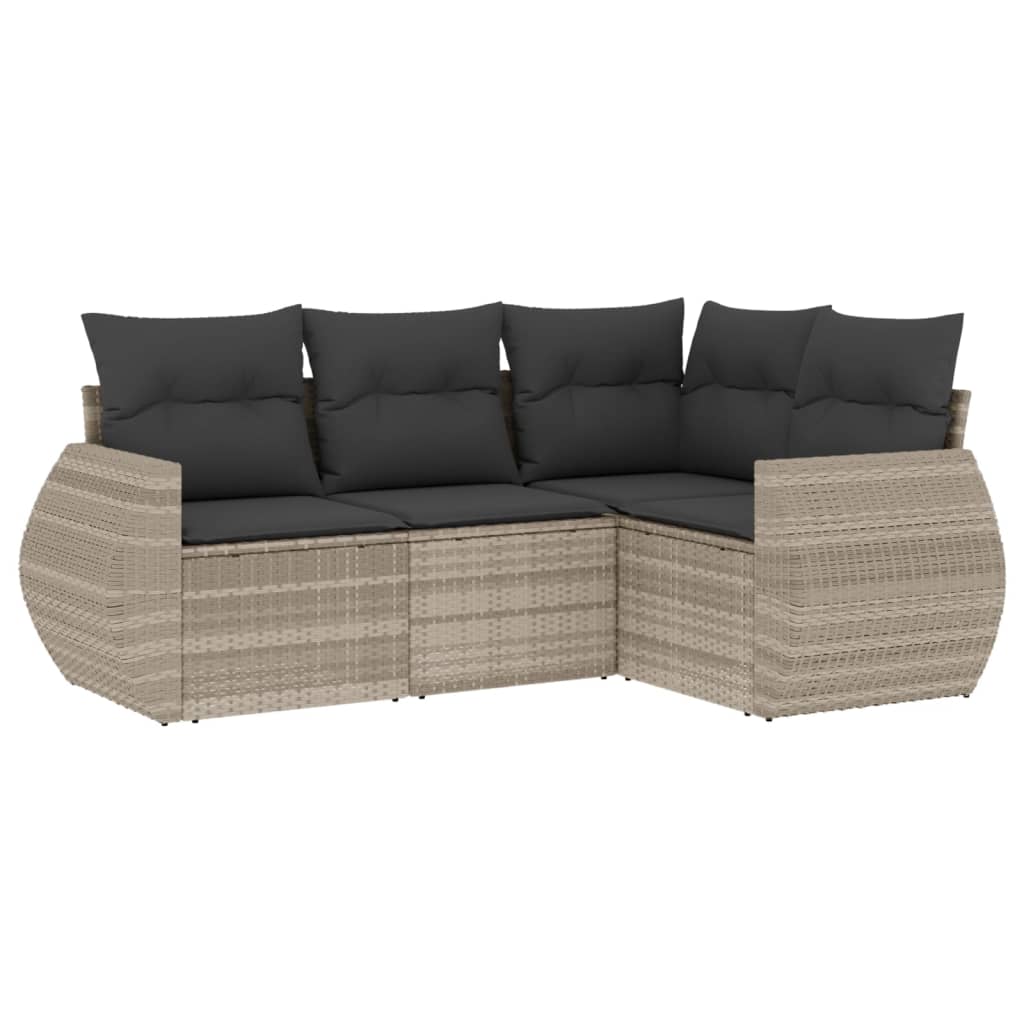 Set Divano da Giardino 4 pz con Cuscini-Sofa da Giardino-Divanetto da esterno Grigio Chiaro Polyrattan 185559