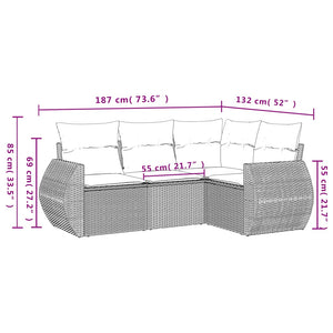 Set Divano da Giardino 4pz con Cuscini Grigio Chiaro Polyrattan