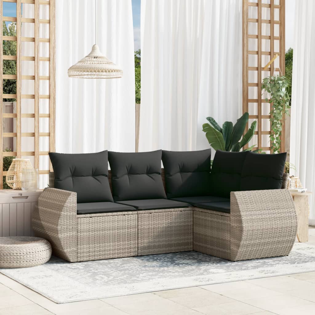 Set Divano da Giardino 4pz con Cuscini Grigio Chiaro Polyrattan