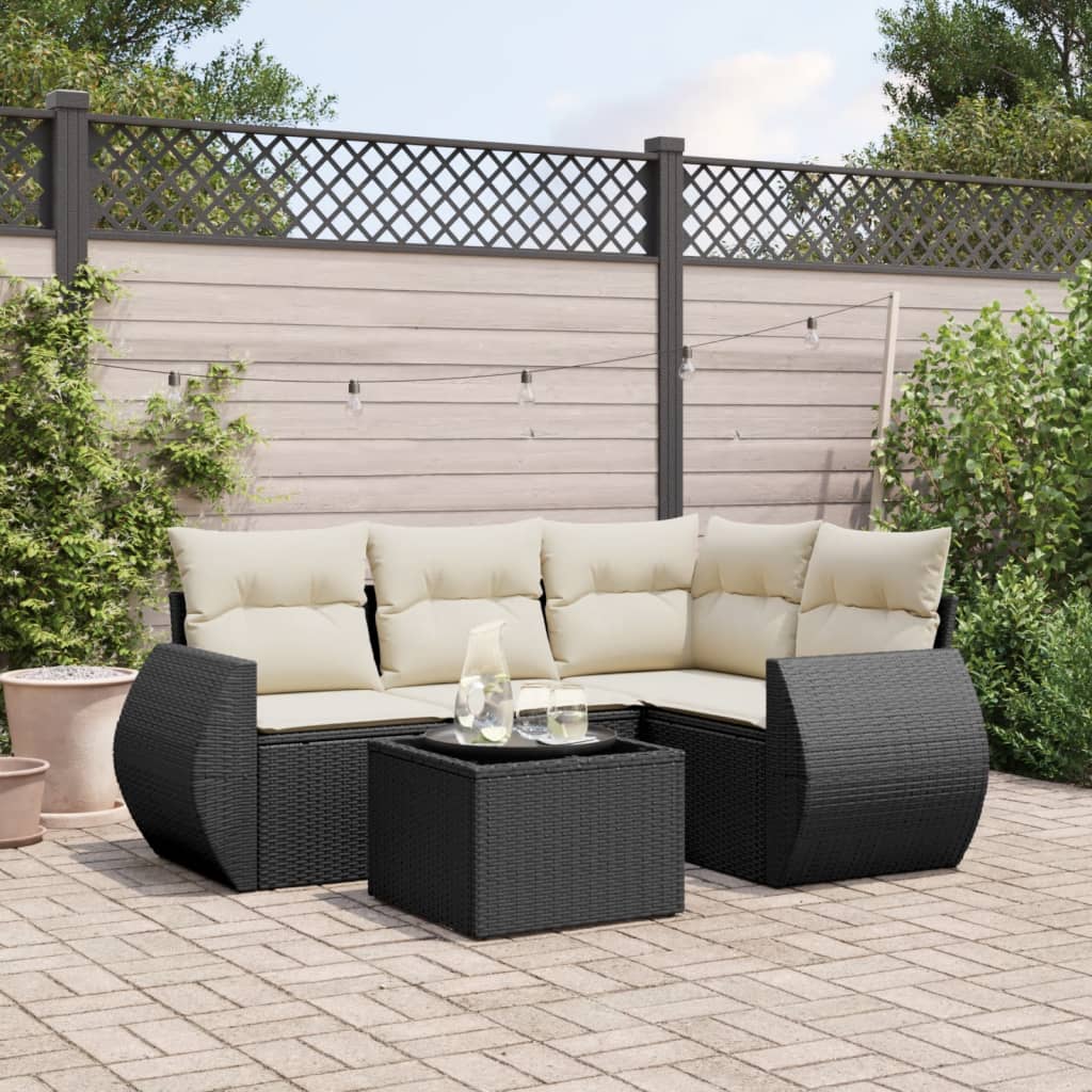 Set Divani da Giardino 5 pz con Cuscini in Polyrattan Nero 3253653