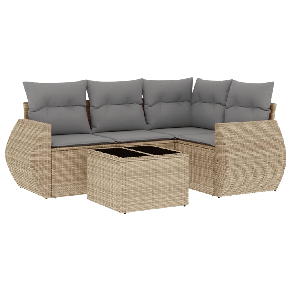 Set Divano da Giardino 5 pz con Cuscini Beige in Polyrattan 3253656