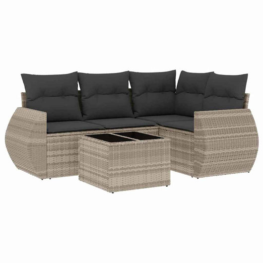 Set Divano da Giardino 5pz con Cuscini-Sofa da Giardino-Divanetto da esterno Grigio Chiaro Polyrattan 367014