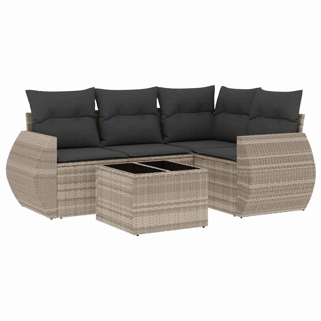 Set Divano da Giardino 5pz con Cuscini Grigio Chiaro Polyrattan 3253659