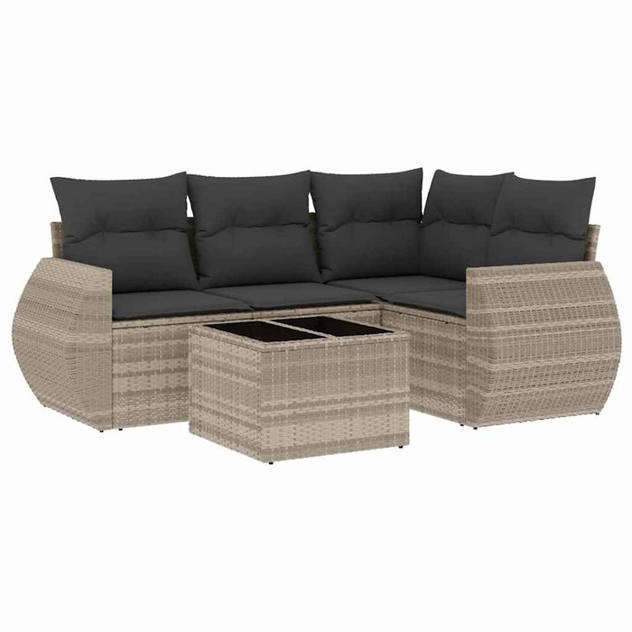 Set Divano da Giardino 5pz con Cuscini Grigio Chiaro Polyrattan 3253659