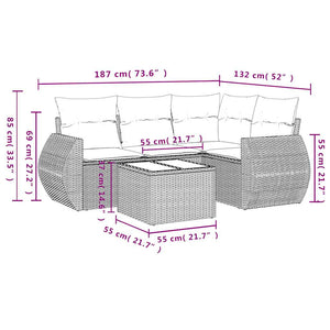 Set Divano da Giardino 5pz con Cuscini-Sofa da Giardino-Divanetto da esterno Grigio Chiaro Polyrattan 367014