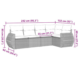 Set Divani da Giardino 5 pz con Cuscini in Polyrattan Nero 3253662