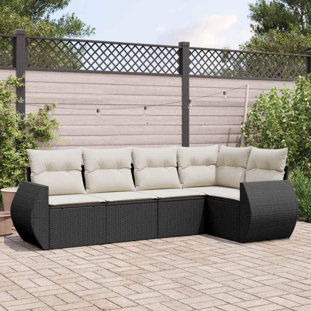 Set Divani da Giardino 5 pz con Cuscini in Polyrattan Nero 3253663