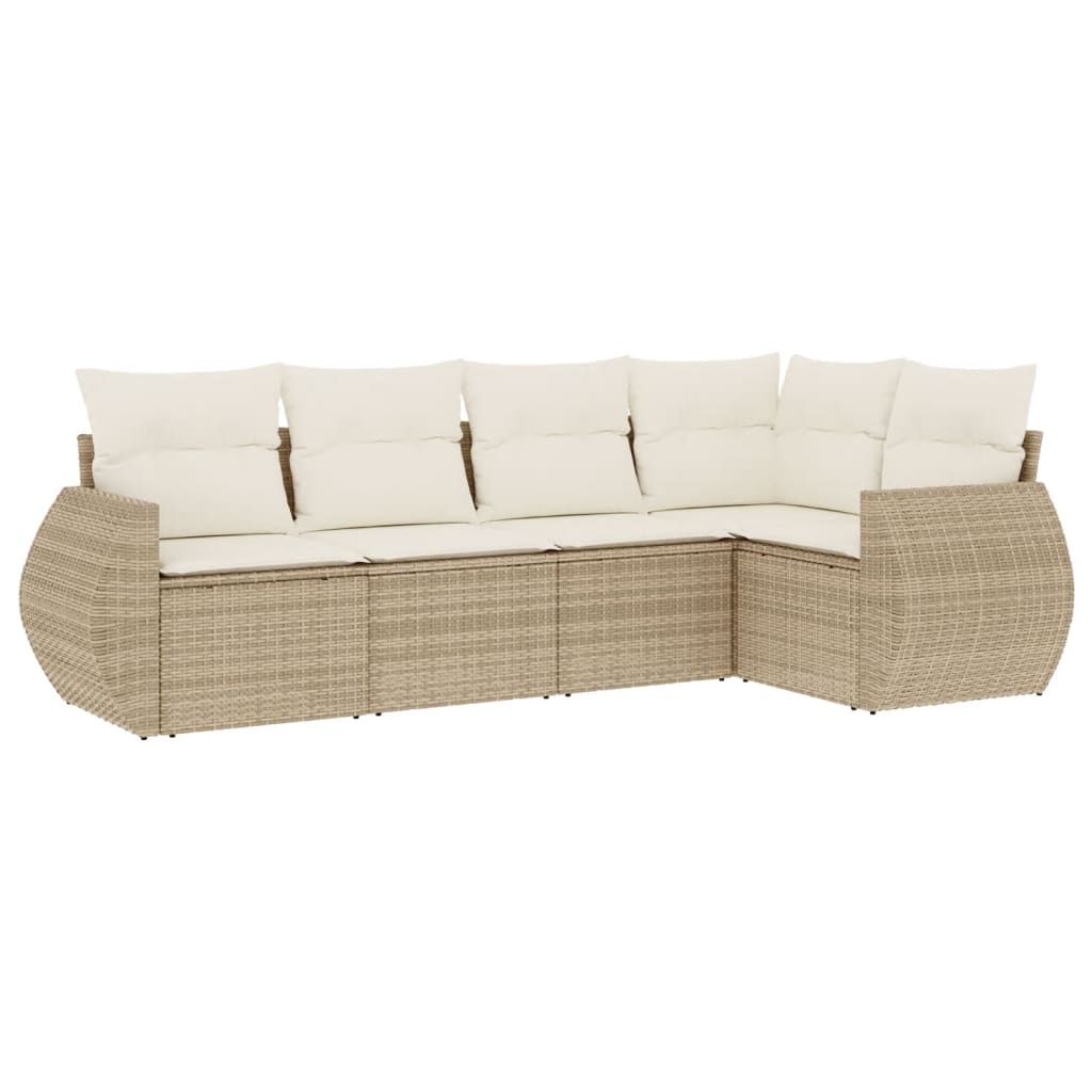 Set Divano da Giardino 5 pz con Cuscini Beige in Polyrattan 3253665
