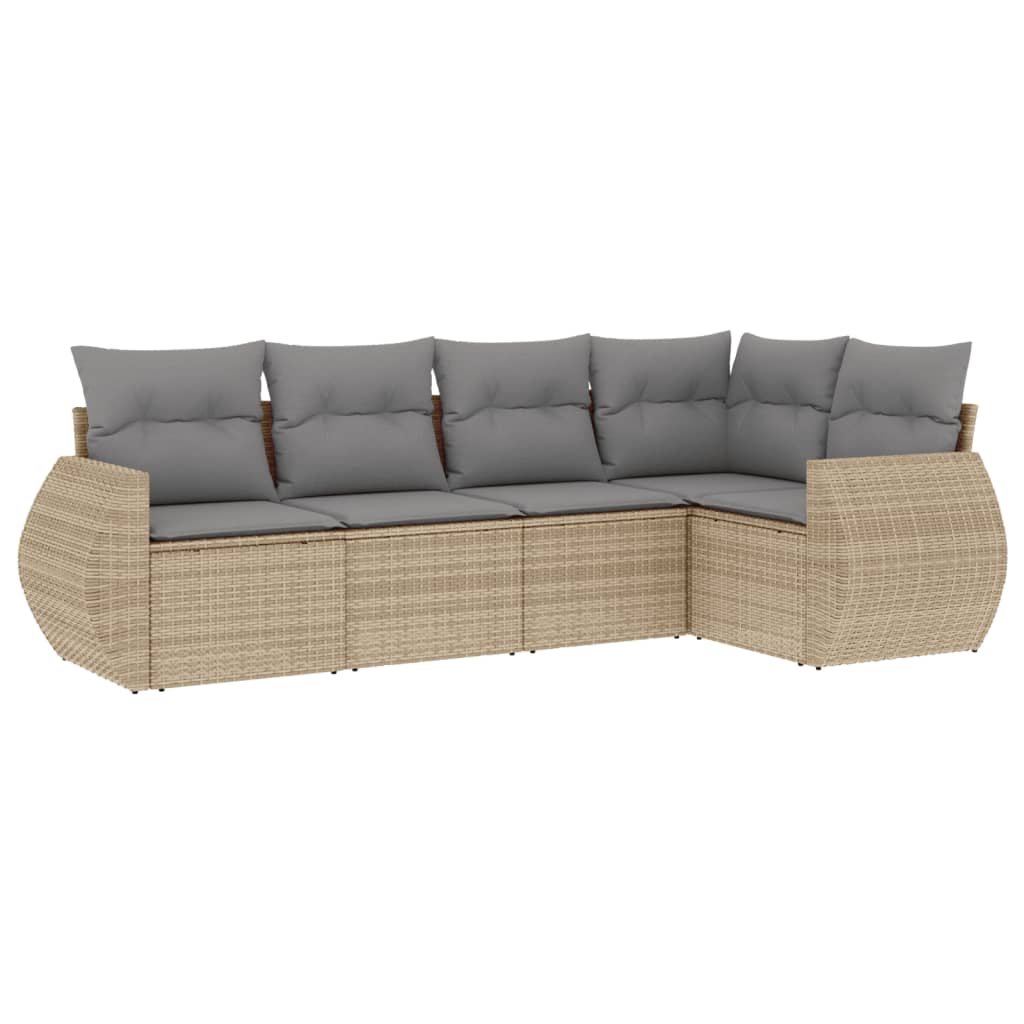 Set Divano da Giardino 5 pz con Cuscini Beige in Polyrattan 3253666