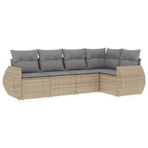Set Divano da Giardino 5 pz con Cuscini Beige in Polyrattan 3253666