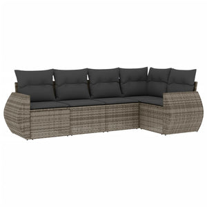 Set Divano da Giardino 5 pz con Cuscini-Sofa da Giardino-Divanetto da esterno Grigio in Polyrattan 485245