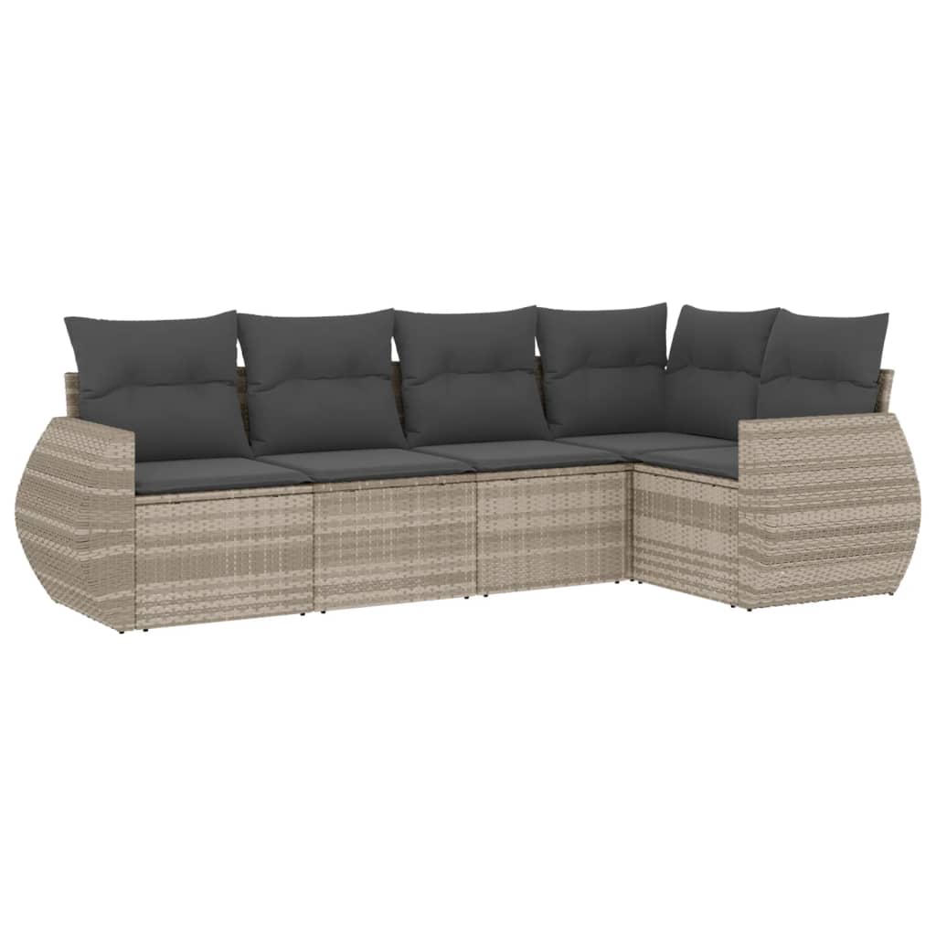 Set Divano da Giardino 5pz con Cuscini-Sofa da Giardino-Divanetto da esterno Grigio Chiaro Polyrattan 430985